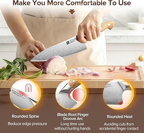 Miniatura 5 de XINZUO Gyuto - Cuchillo de chef Cuchillo de cocina de 8.3 pulgadas, 3 capas, núcleo de acero 10Cr15Comov, hoja de acero de alto carbono, cuchillo