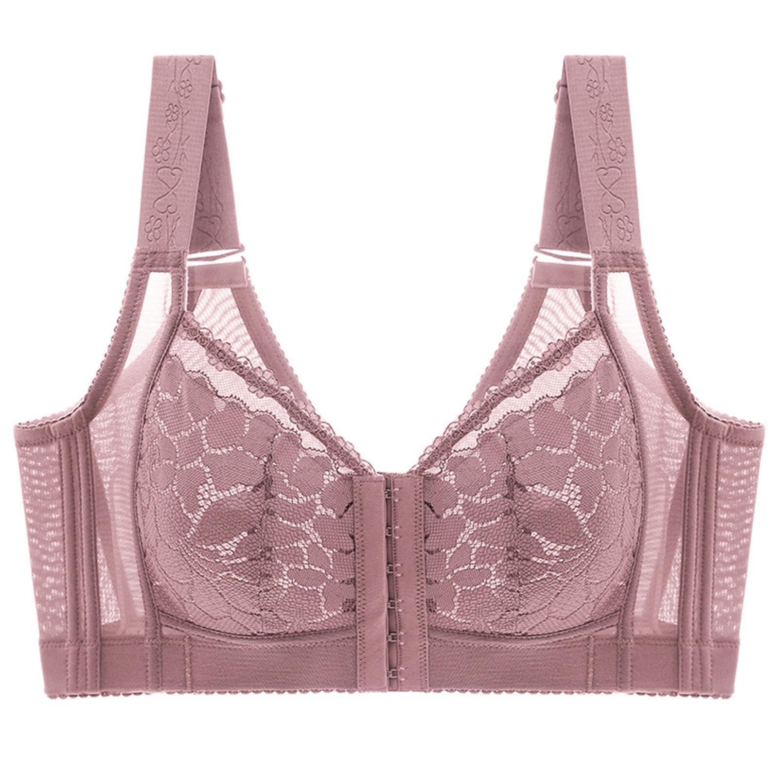 Yuyuch Women's Bean Sand Color Full Coverage Front Closure Push Up Bra Wireless Unpadded Support Minimizer Plunge Everyday Bras
