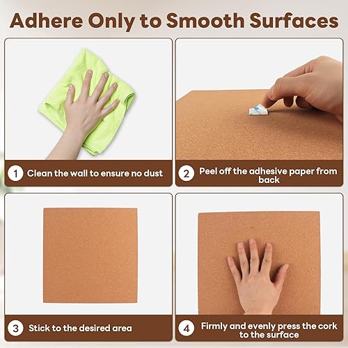 Miniatura 6 de Cork Board Tiles, 12" X 12" X 14",Corkboard, Premium Natural Cork for Bulletin Board, Mini Wall, 72 Self Adhesive Squares Included,8 Pack