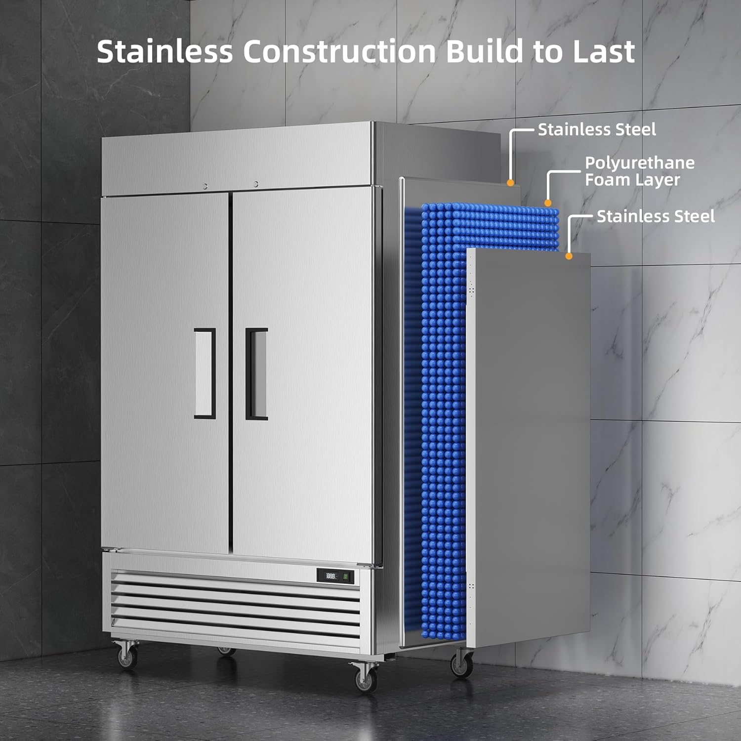 Cross-section view of stainless steel construction and insulation