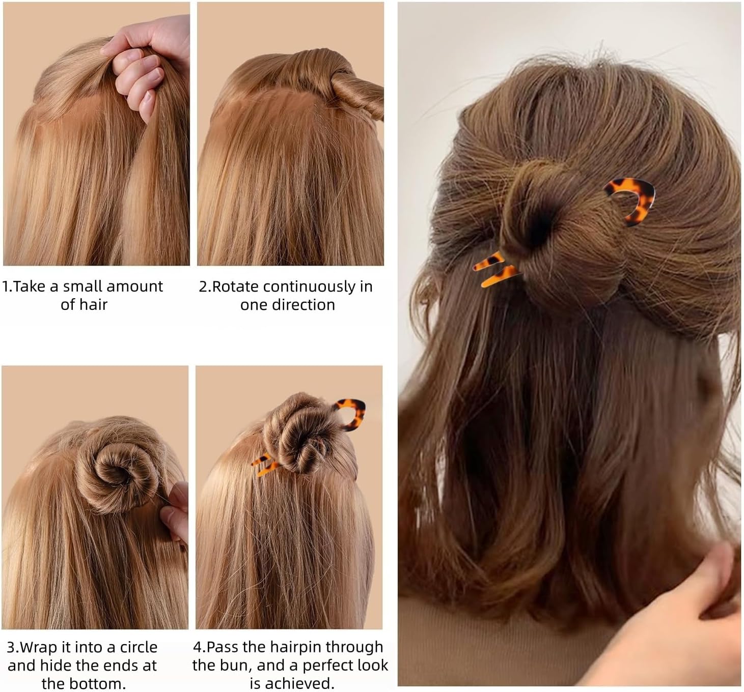 4-Pack U-Shaped Hair Clips, Prestige Hair Pins for Women, Hair Pin, Updo Bun, Hair Accessory，Elegant French Hairpin with Non-Slip Grip - Image 6