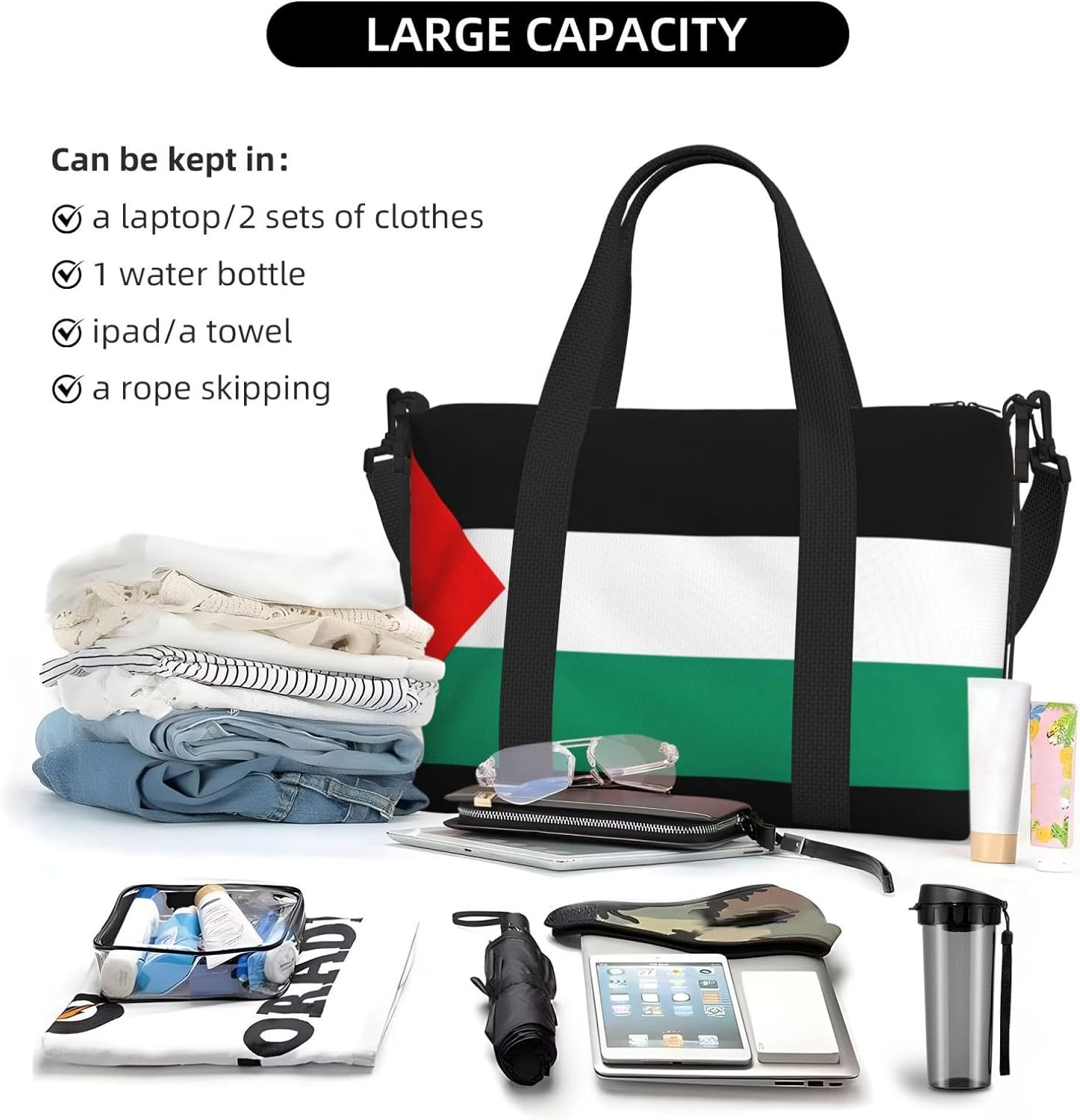 Palestine flag print Travel Duffel Bag,workout duffel bag, overnight shoulder Bag,Weekender Bag for Women Men