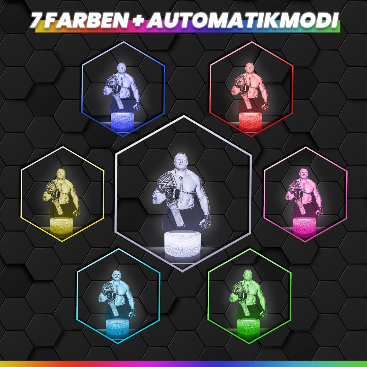 Lampephoto.fr - Brock Lesnar Catch MMA 3D Lampe, Touch Nachtlicht, Deko Wrestling Freie Kampfkünste, Geschenkidee Mann objekt Brock Lesnar Catch MMA Nachtlicht Erwachsene deko Zimmer, 3D Led Illusion