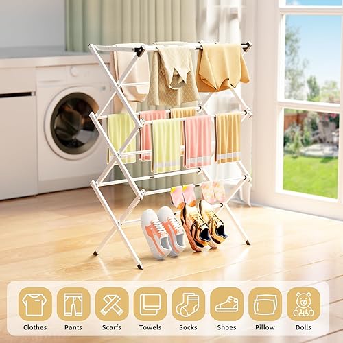 Miniatura 3 de BAKON Tendedero plegable para ropa plegable, ahorro de espacio, ampliable y portátil, para ropa, resistente metal para interiores y exteriores,