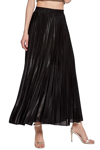 Women's Premium Metallic Shiny Shimmer Accordion Pleated Long Maxi Skirt