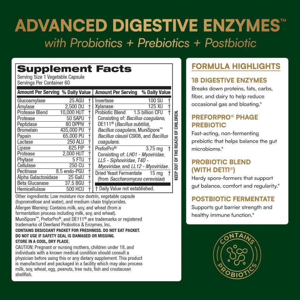 Miniatura 2 de Purity Products Enzimas digestivas avanzadas con probióticos y prebióticos  Suplemento de salud digestiva para hinchazón, alivio de gases y apoyo