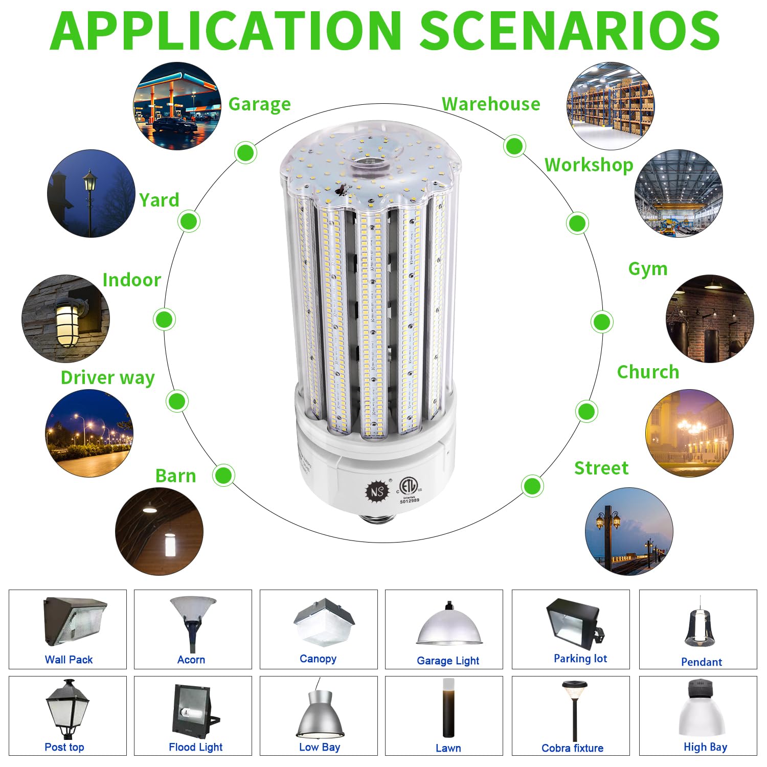 DLC Listed 250W LED Corn Bulb – E39 Mogul Base – Replace 1000W MH/HPS – 34425 Lumens - View #3