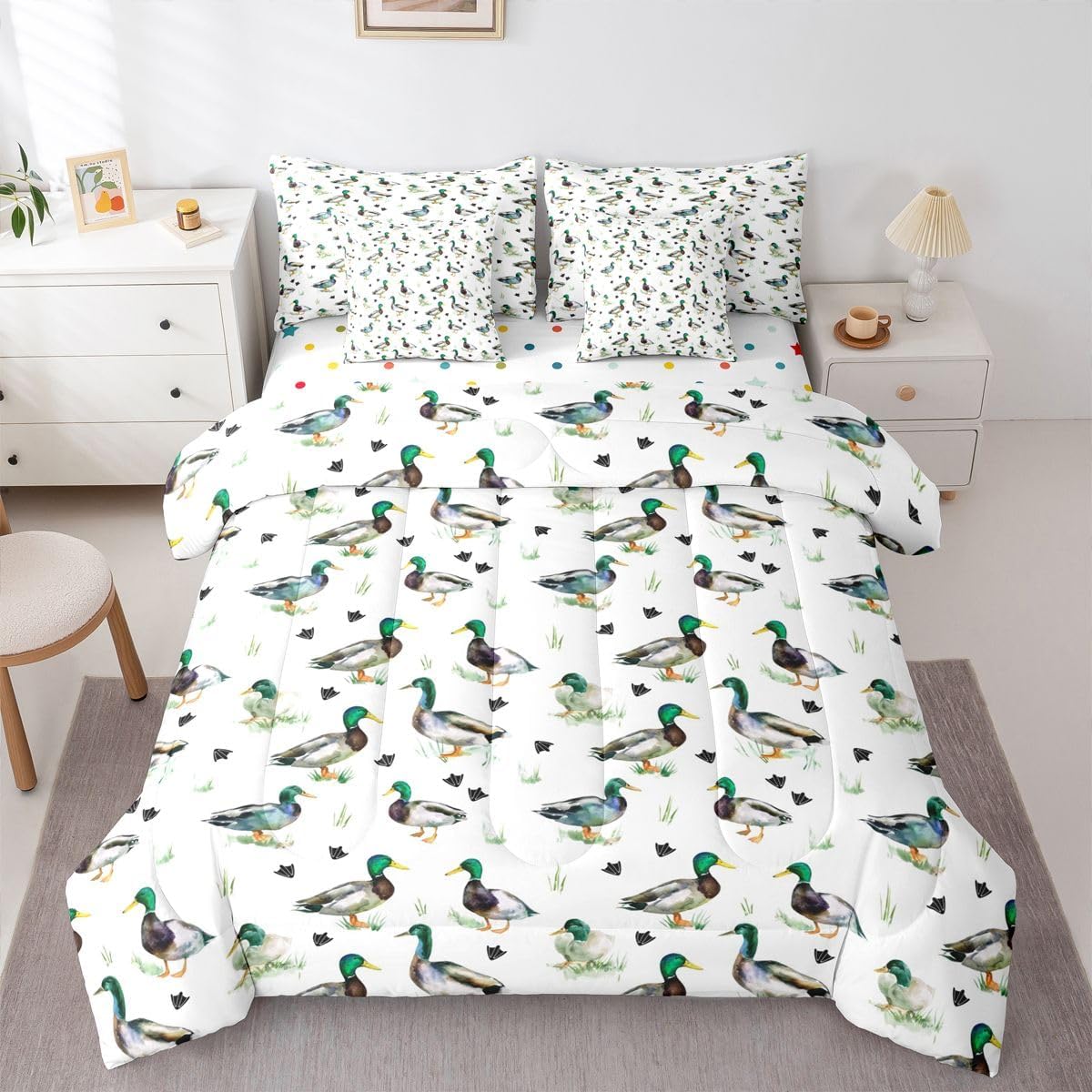 Feelyou Deer Comforter Set with Sheets Wild Animal Hunting Theme 7 Piece Bedding Set for Kids Boys Girls Jungle Deer Bed in a Bag Soft Bedding Comforters Queen Size