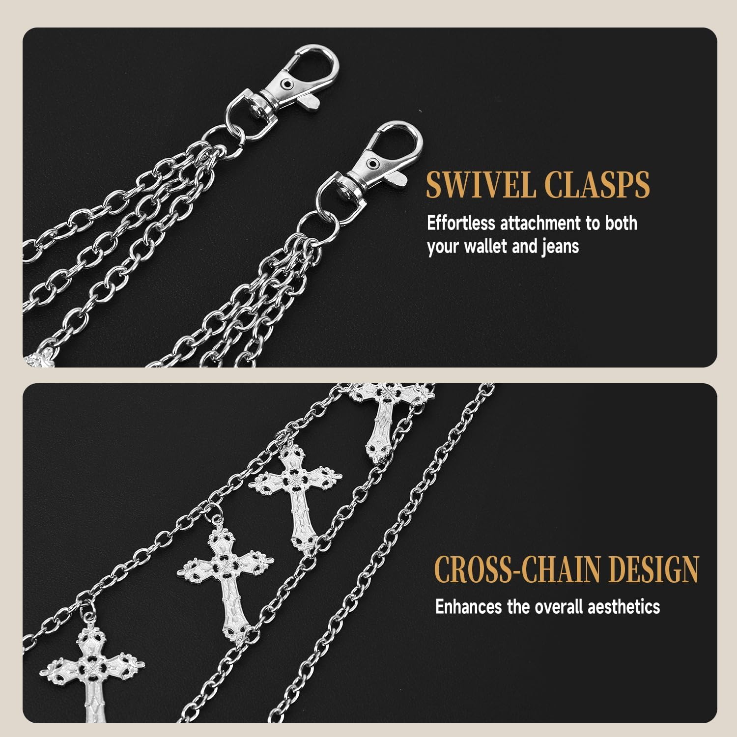 ZEKEE Punk Wallet Chain for Men & Women Gothic Cross Layered Jeans Biker Hip Hop Rock Pants Chain - Men's/Women Gifts