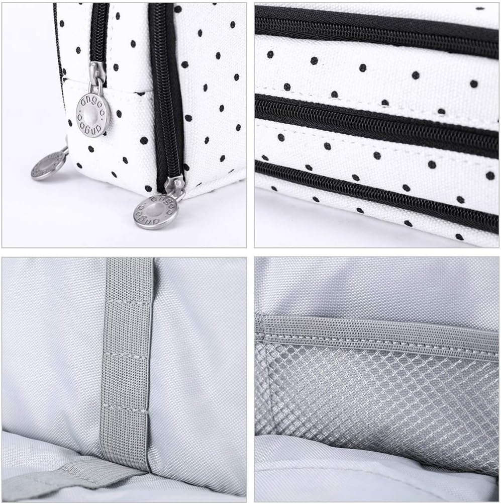 iSuperb Large Pencil Case Big Capacity Pencil Pouch 3 Compartments Pen Bag Canvas Marker Pen Bag for Teen Boys Girls School Students (Black Polka Dot)