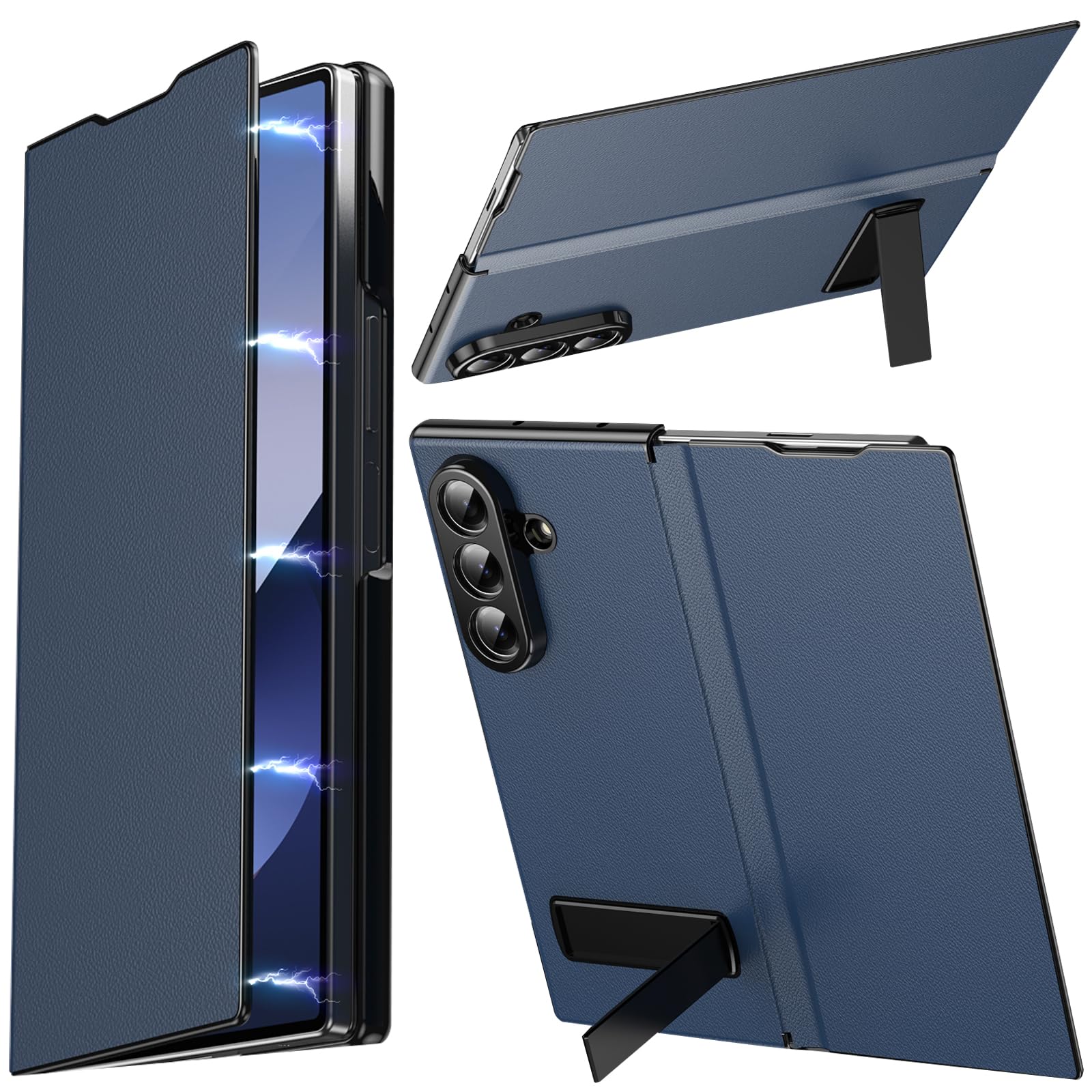 Coque de cuir PU pour Samsung Z Fold 7 bleu marine haute finition