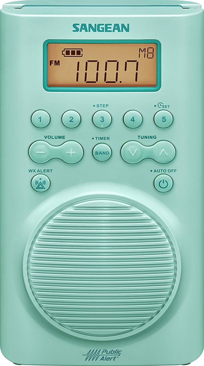 Sangean H205TQ AM/FM Weather Alert Waterproof Shower Radio Turquoise (Renewed)