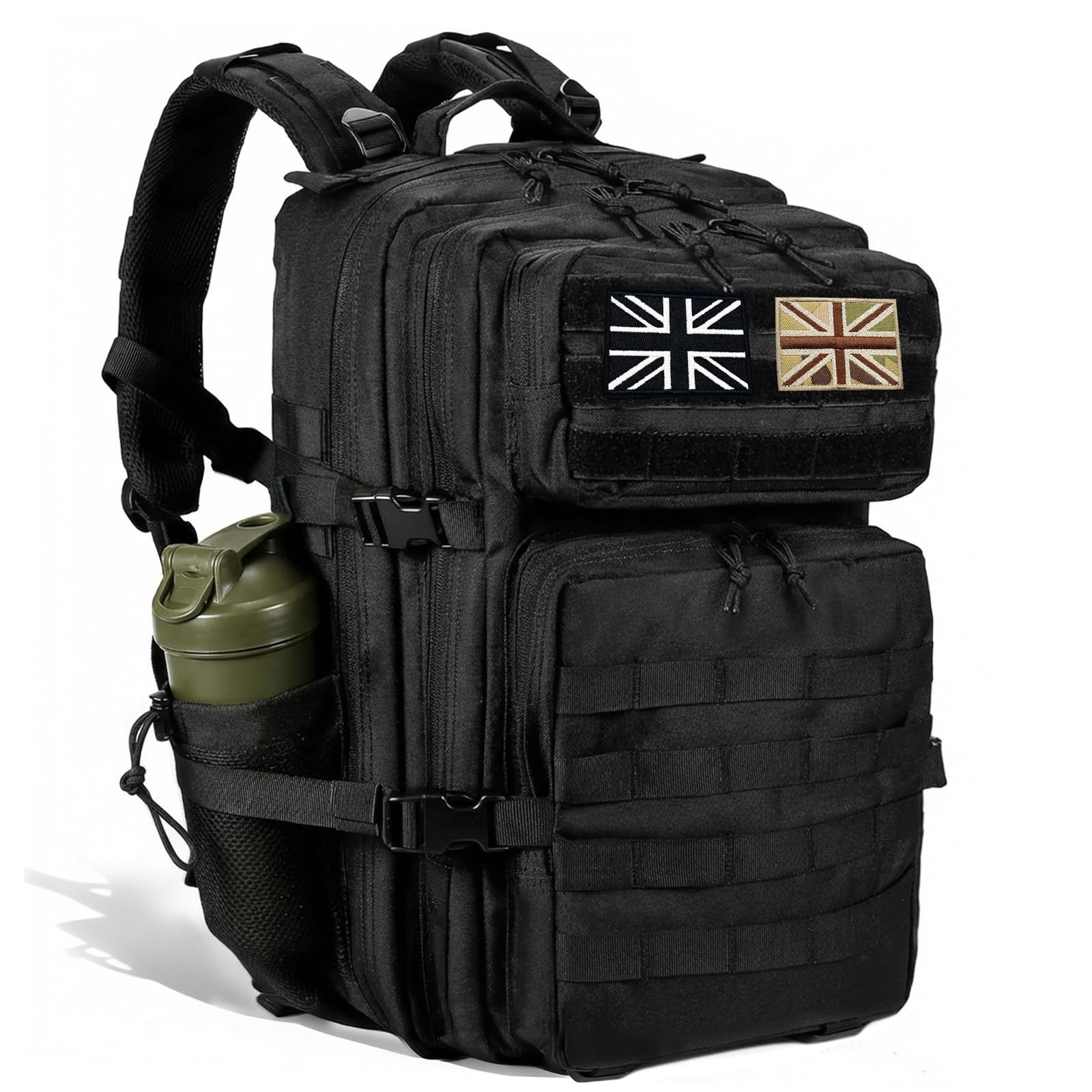 Geebymol 45L Military Tactical Backpacks Large Molle Army Assault Pack 3 Day Bug Out Bag Laptop Bag for Hiking Treeking Hunting Rucksack with Bottle Holder & 4 Flag Patches, Black-1 โ image 1