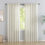 DONREN Olive Rideaux de l'onglet arrière vert 48 Poches longues 2 Panneaux pour salon - Modern Cottagecore Pocket Semi Sheer Privacy Draps Crochets Ceinture plissé Light Filtering Rideaux W52 x L48