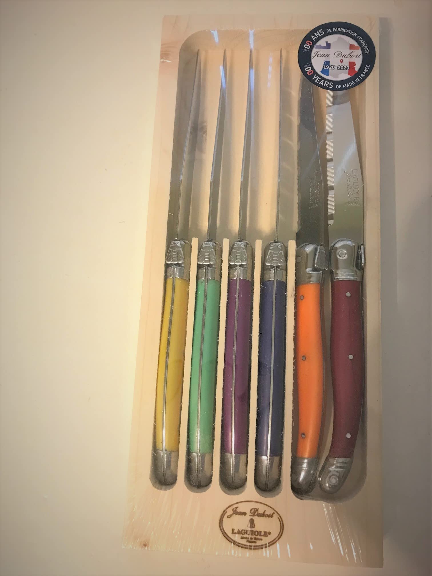 Jean Dubost Laguiole6-piece Steak Knives - Bold Colored Steak Knives