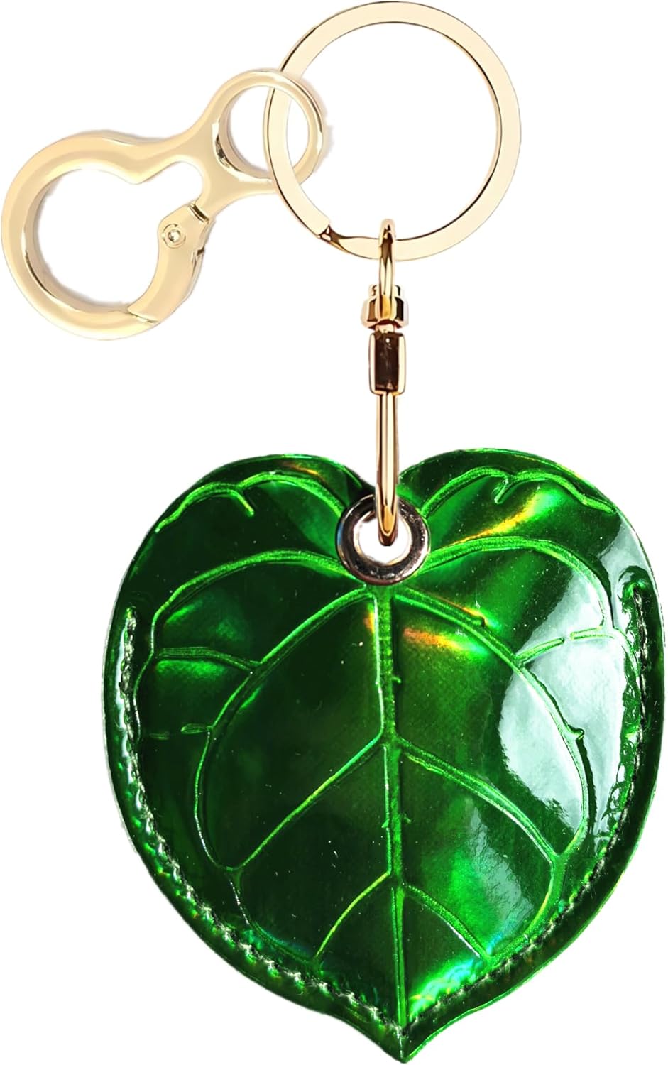 Shiny Leather Charm Keychain Holder Case Compatible with AirTag,Cute Protective Cover with Keyring,Anti-Scratch Finder GPS Tracker Case for Wallet Keys,Bag,Pets(Leaf A)