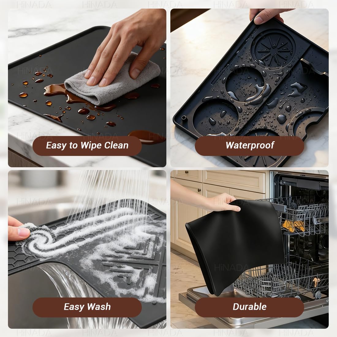 HiNADA 3-In-1 Silikon-Kaffeemaschinenmatte, kompatibel mit der Ninja Luxe Espresso-Kaffeemaschine ES601/ES701: Matte für die Oberseite + Kaffeebar-Matte + Espresso-Stampfermatte