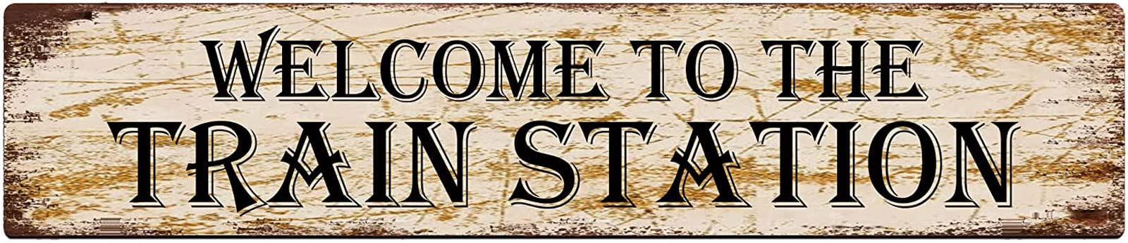 Welcome to The Train Station Retro Tin Signs Aluminum Metal Sign for Kitchen Home Garden Wall Bar Cafe Decor 4x16 Inch