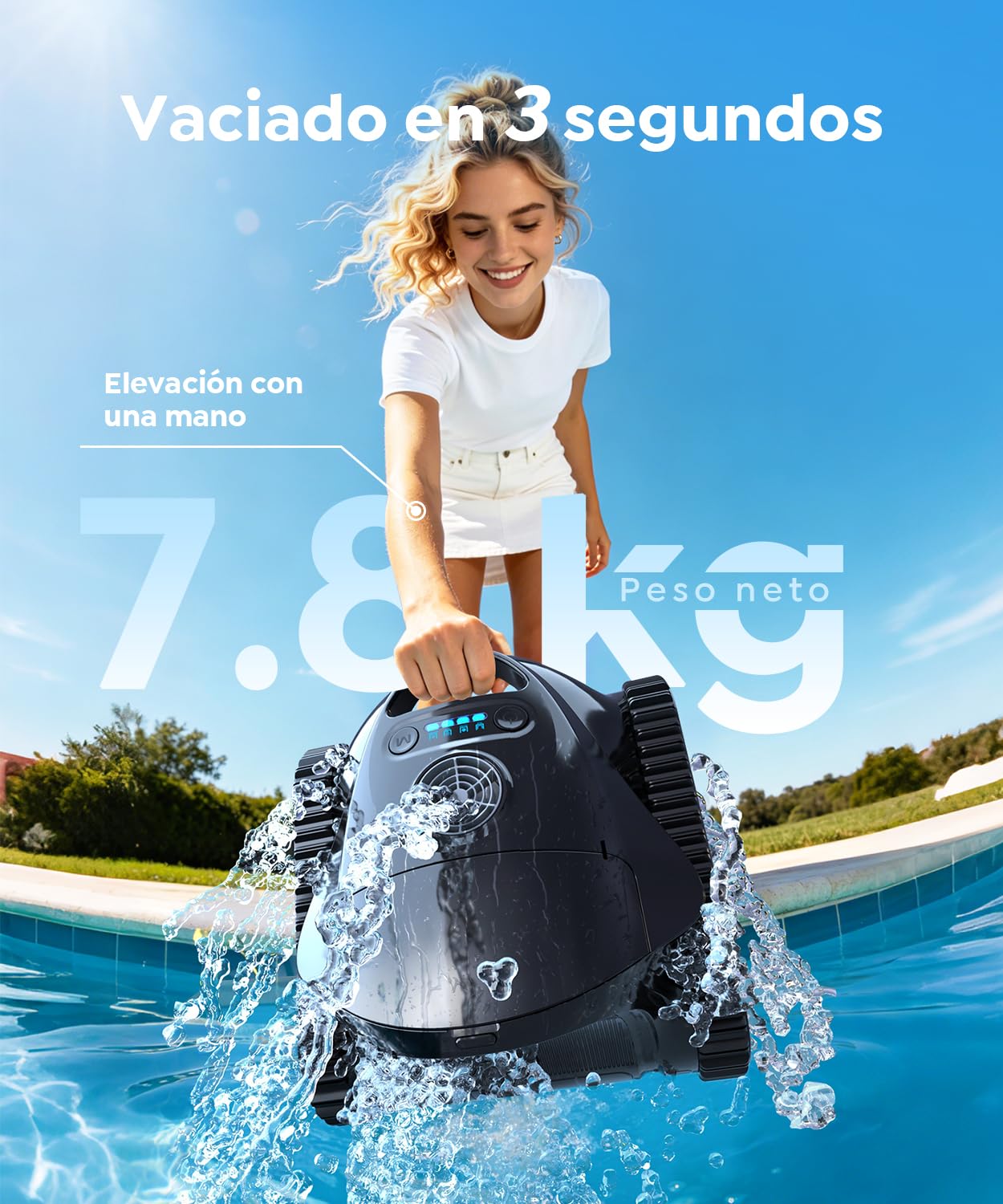 C1 Robot Piscina Limpiafondos y Paredes, Línea de Flotación,180 Min | Filtrante 180μm y Esponja 35ppi,de Autonomía, Aspirador Piscina Inalámbrico con Control por APP,hasta 150 m²,Nero Inchiostro
