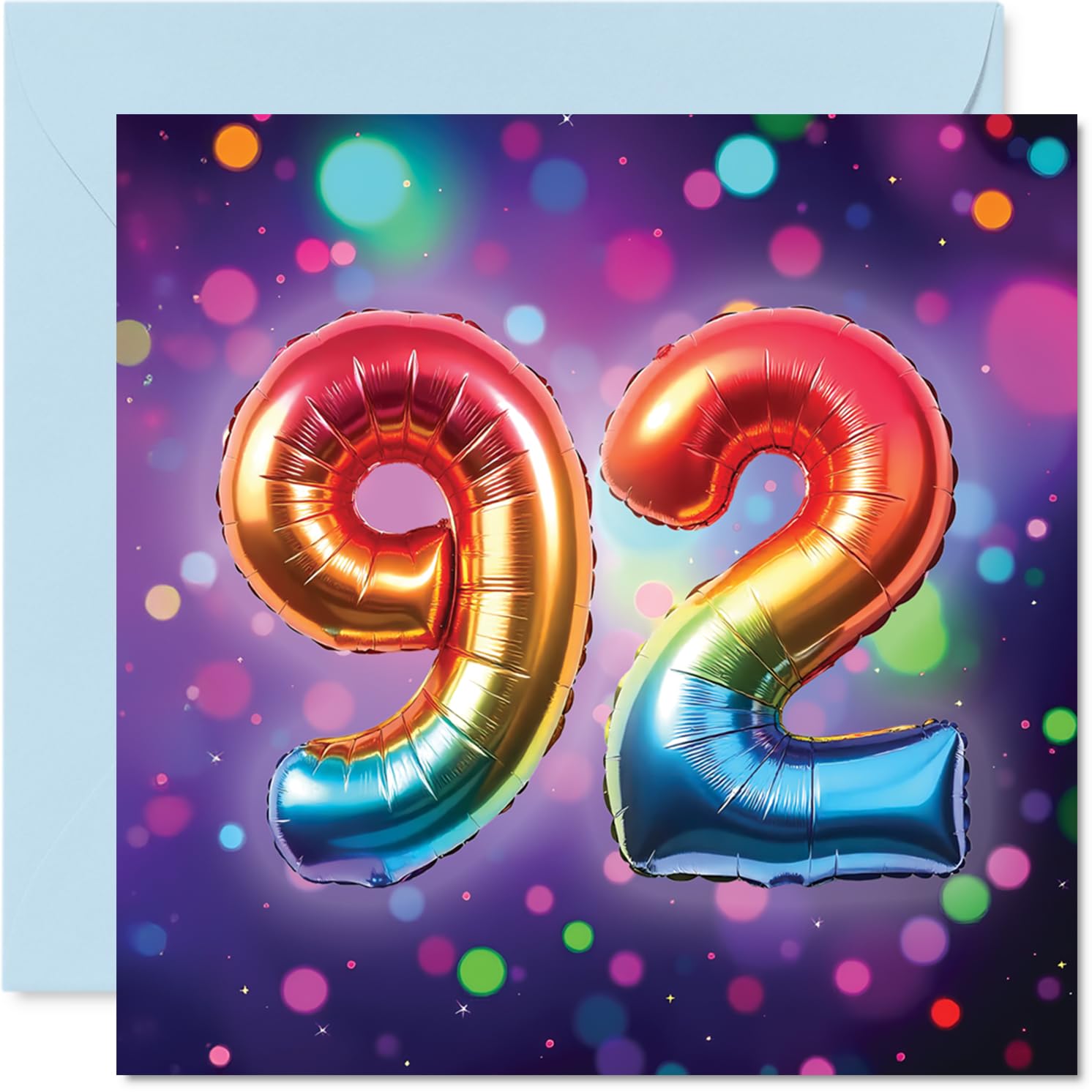 92nd Birthday Cards for Women and Men, Rainbow Foil Balloon