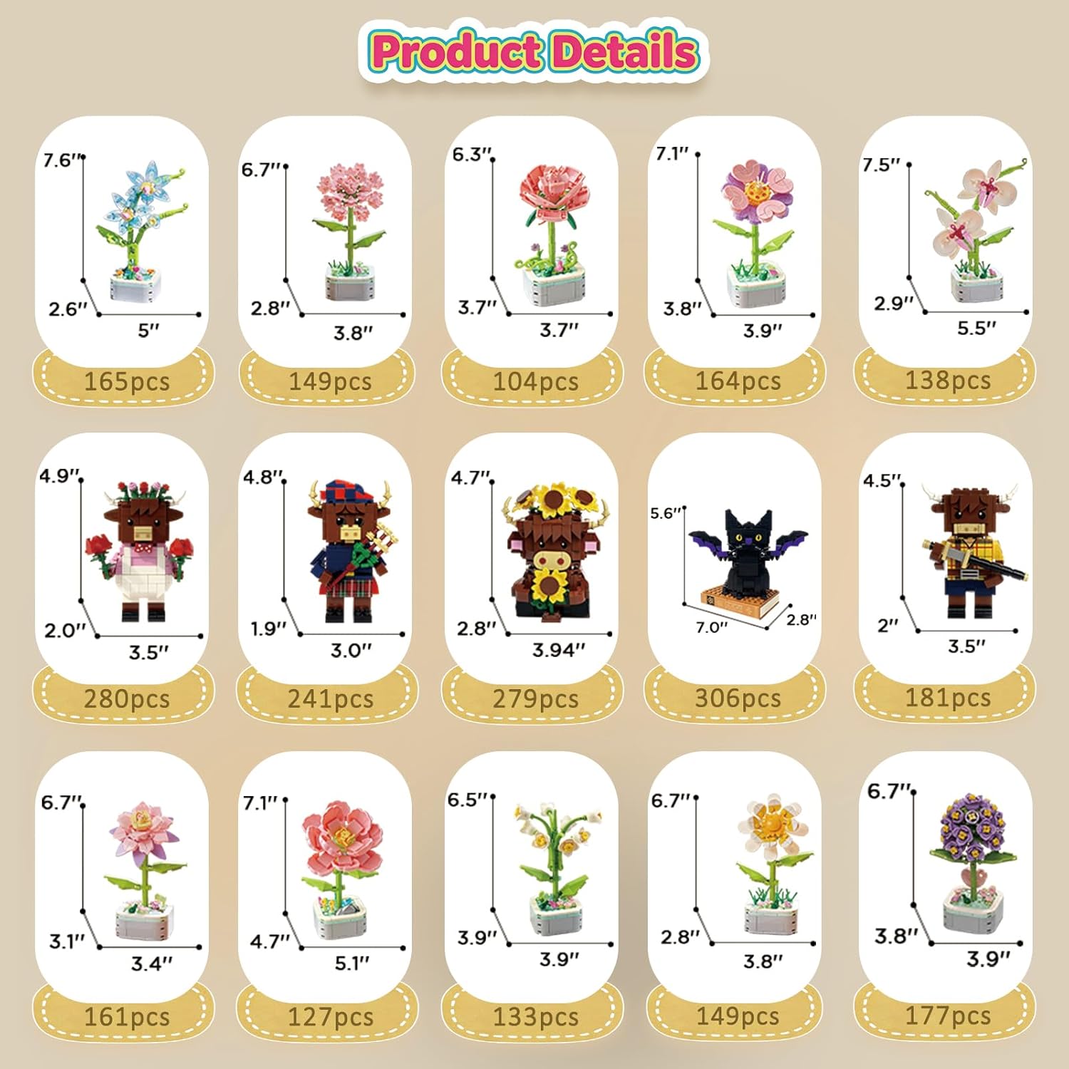 6 Set Flowers and Animal Building Blocks Blind Box -5 Flowers & 1 Animal Random Building Sets, Creative Flower & Animals Toy for Kids, Home or Office Decorations, Gift for Kids Ages 6+ & Adult