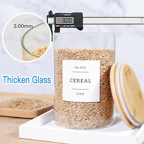 Miniatura 5 de 3 recipientes de vidrio con tapas herméticas de bambú y 42 etiquetas de despensa de cocina preimpresas, juego de recipientes de almacenamiento de