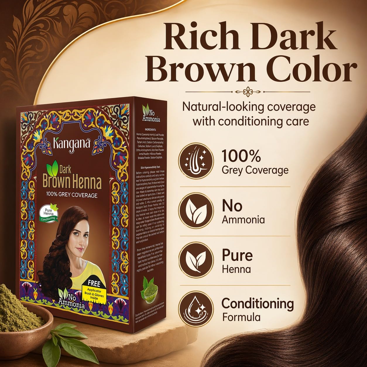 Amazon.com : Henna Hair Color Dark Brown | Ammonia-Free Natural