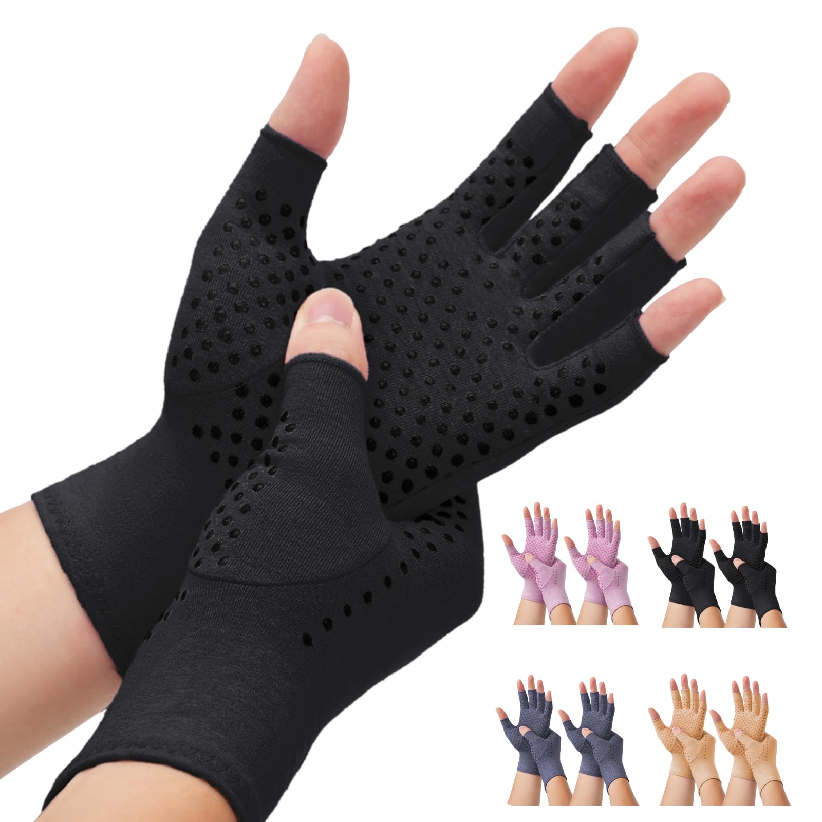 DRNAIETY 2-Pair Arthritis Compression Gloves- for Hand Arthritis, Carpal Tunnel Pain, Rheumatoid Arthritis, RSI, Fingerless, Anti-Slip, Breathable