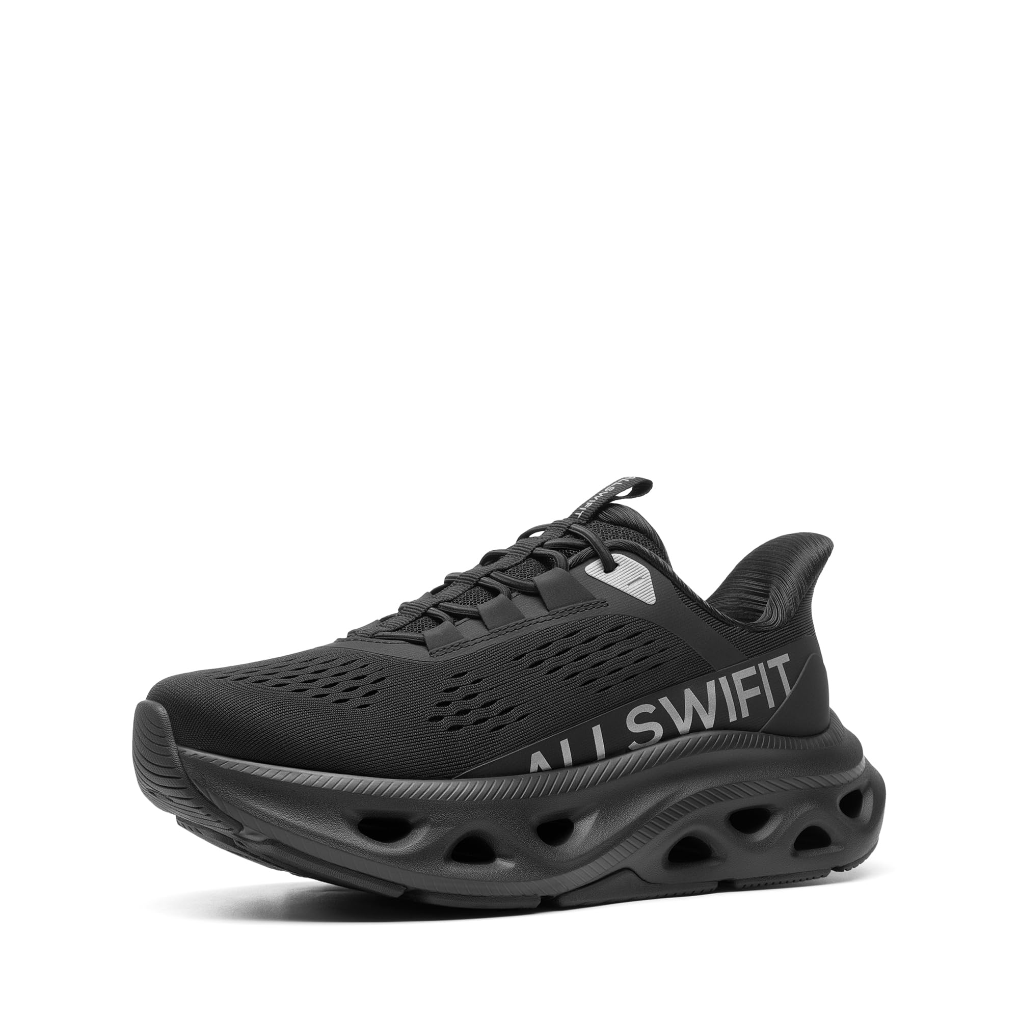 ALLSWIFIT Women's Slip On Walking Shoes Cushioning Hands Free Non Slip Breathable Comfort Workout Running Jogging Gym Athletic Tennis MoveSlide Fashion Sneakers 6 All Black