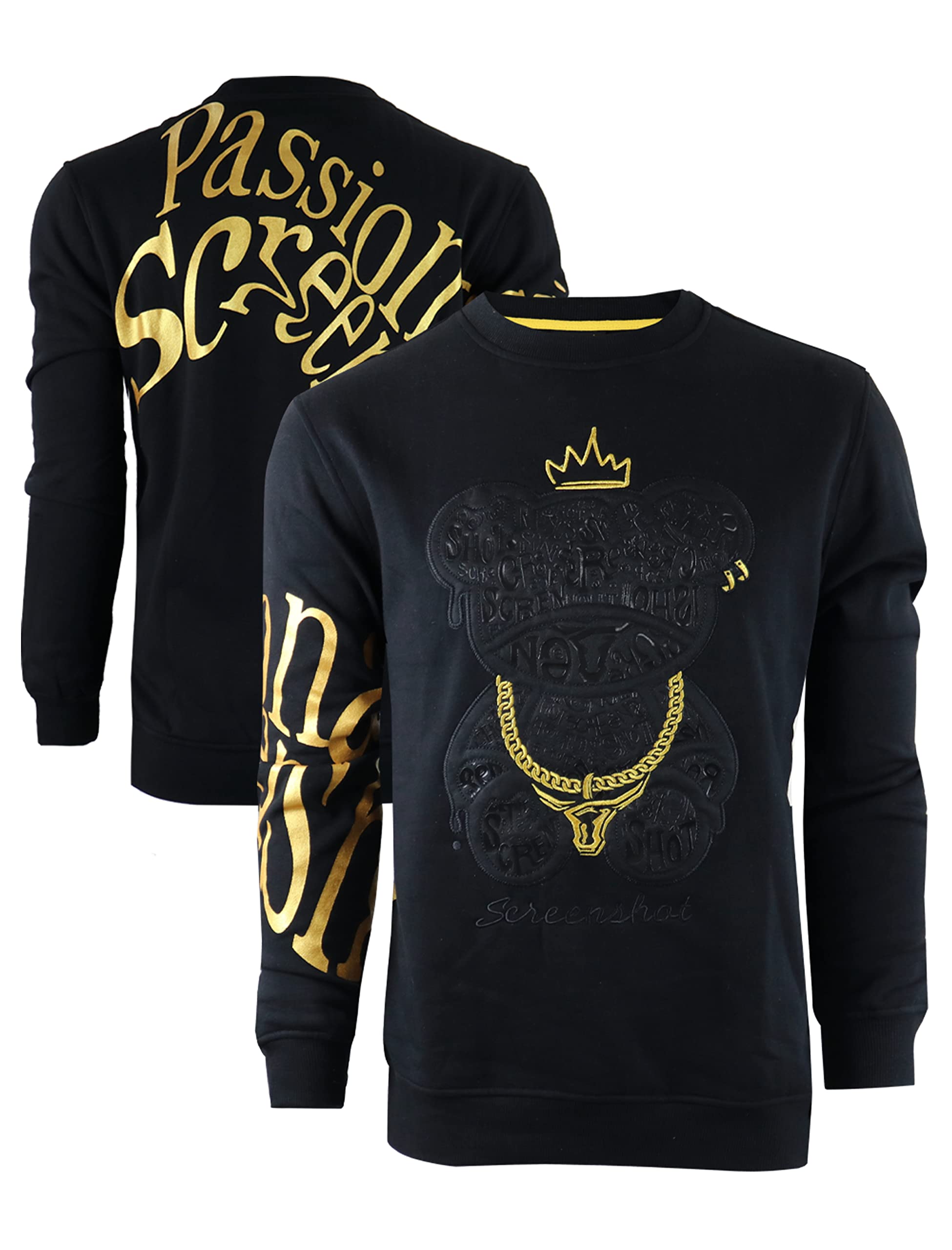 Screenshot Men's F11222-Black Urban Nyc Graffiti Hip Hop Fleece Pullover Active Fashion Crew Neck Sweatshirt Top, S