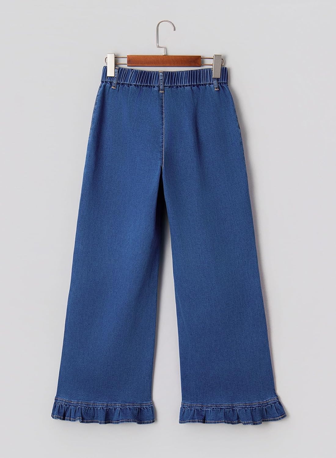 Astylish Wide Leg Jeans for Women Stretch High Wasited Baggy Trendy Denim Jean Ruffle Hem Pants - Image 6