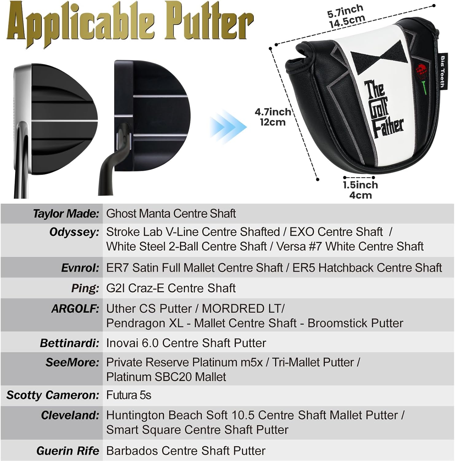 The Golf Father Funny Golf Club Covers, Driver Fairway Wood Hybrid Headcover, Mallet Putter Covers Blade Headcovers Putter Cover Magnetic, Black and White Color Iron Covers for Most Brands