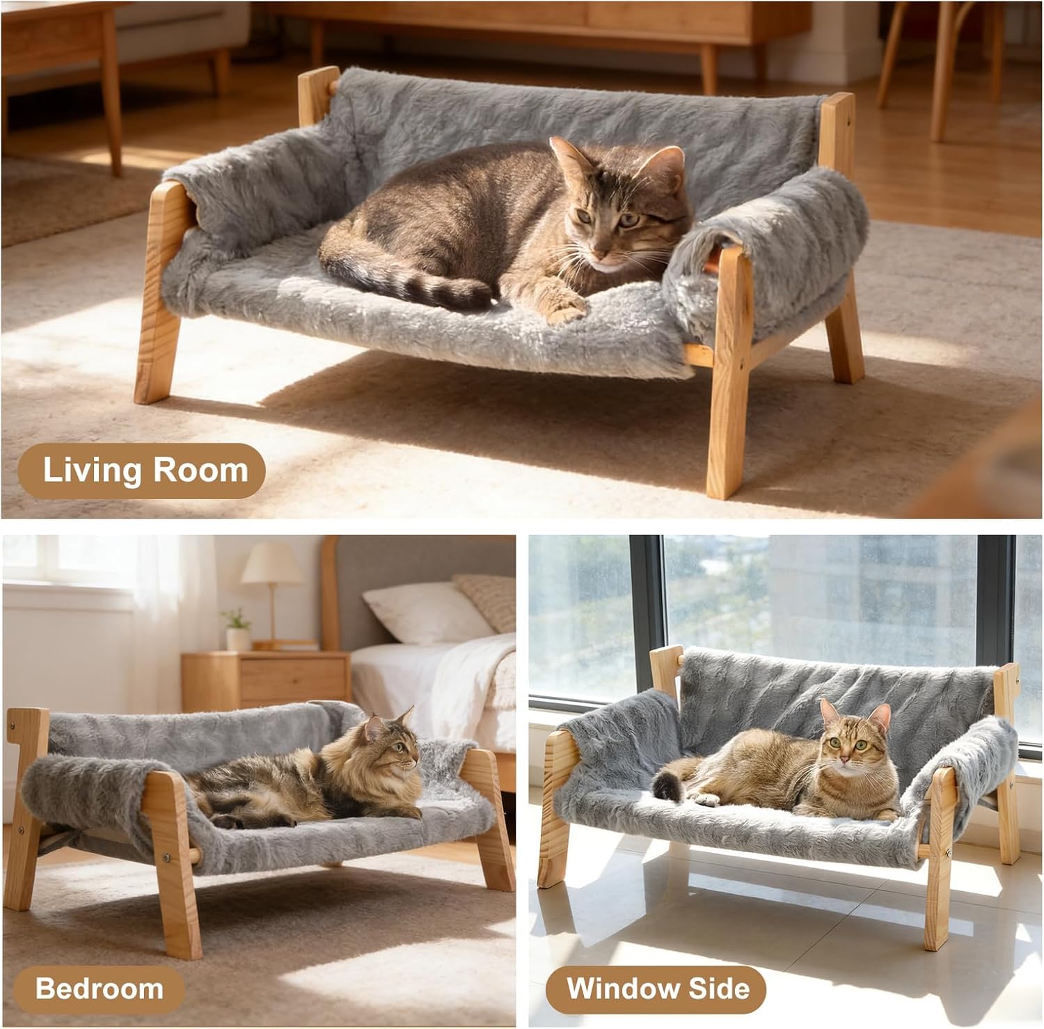 Cama grande para gatos, mullida, cojín para gatos de felpa, sofá para gatos elevado, cueva elevada con cojín lavable extraíble, 69 x 47 x 30 cm, cama para gatos, soporta 15 kg para gatos y