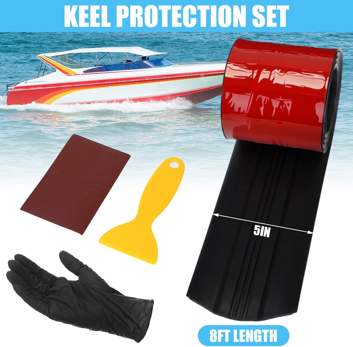 Keel Guard for Fiberglass Boats, Self Adhesive Keel Protector for Fiberglass and Aluminum Boats, Easy to Install, Protects Against Rocks and Ramps 5 Inch Width