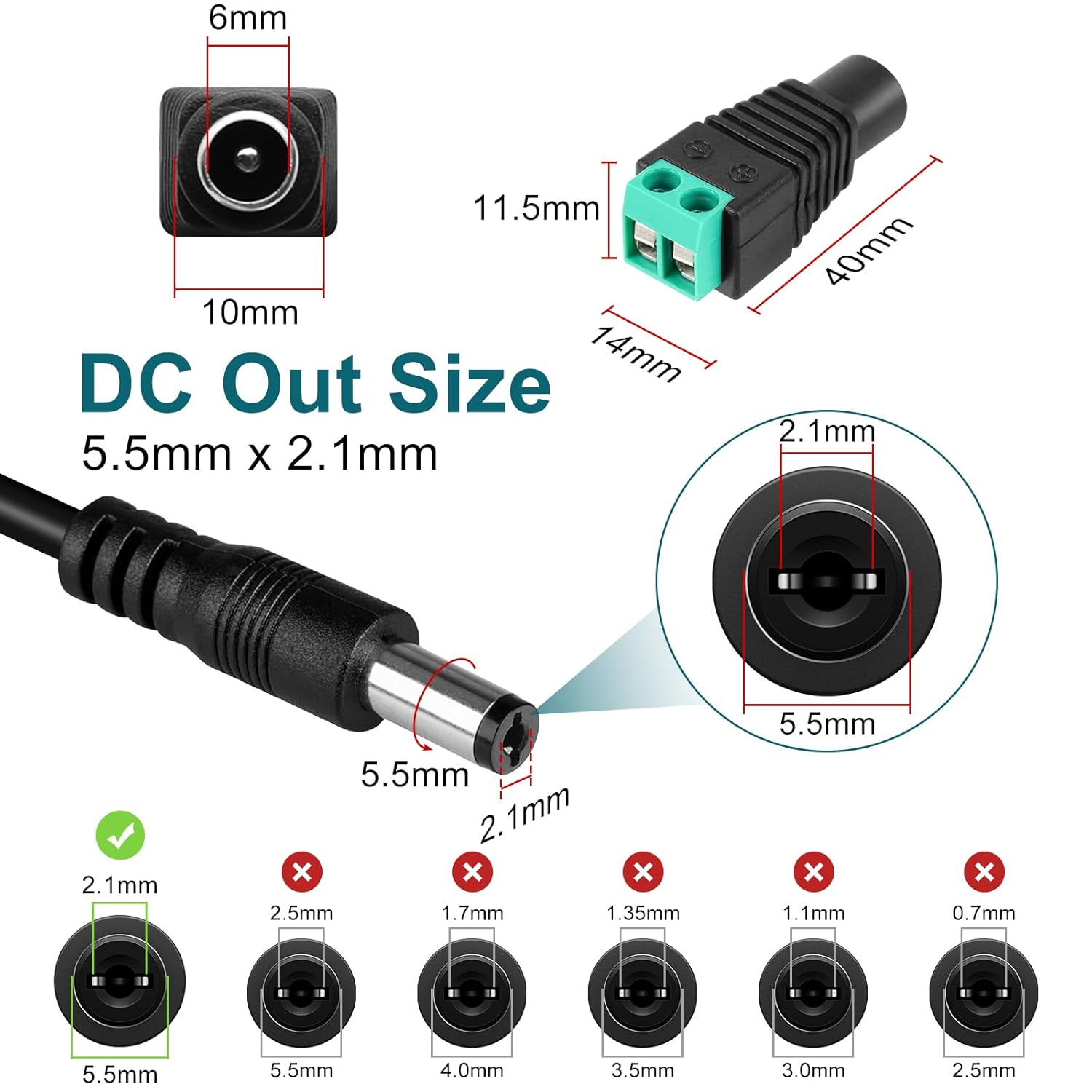inShareplus 2 Pack DC 24V Power Supply, 100-240V AC to DC 24 Volt 1A 24W LED Driver, Low Voltage Transformer with 5.5mm x 2.1mm DC Plug, Wall Adapter for 24V LED Strip Light, CCTV Camera - Image 4