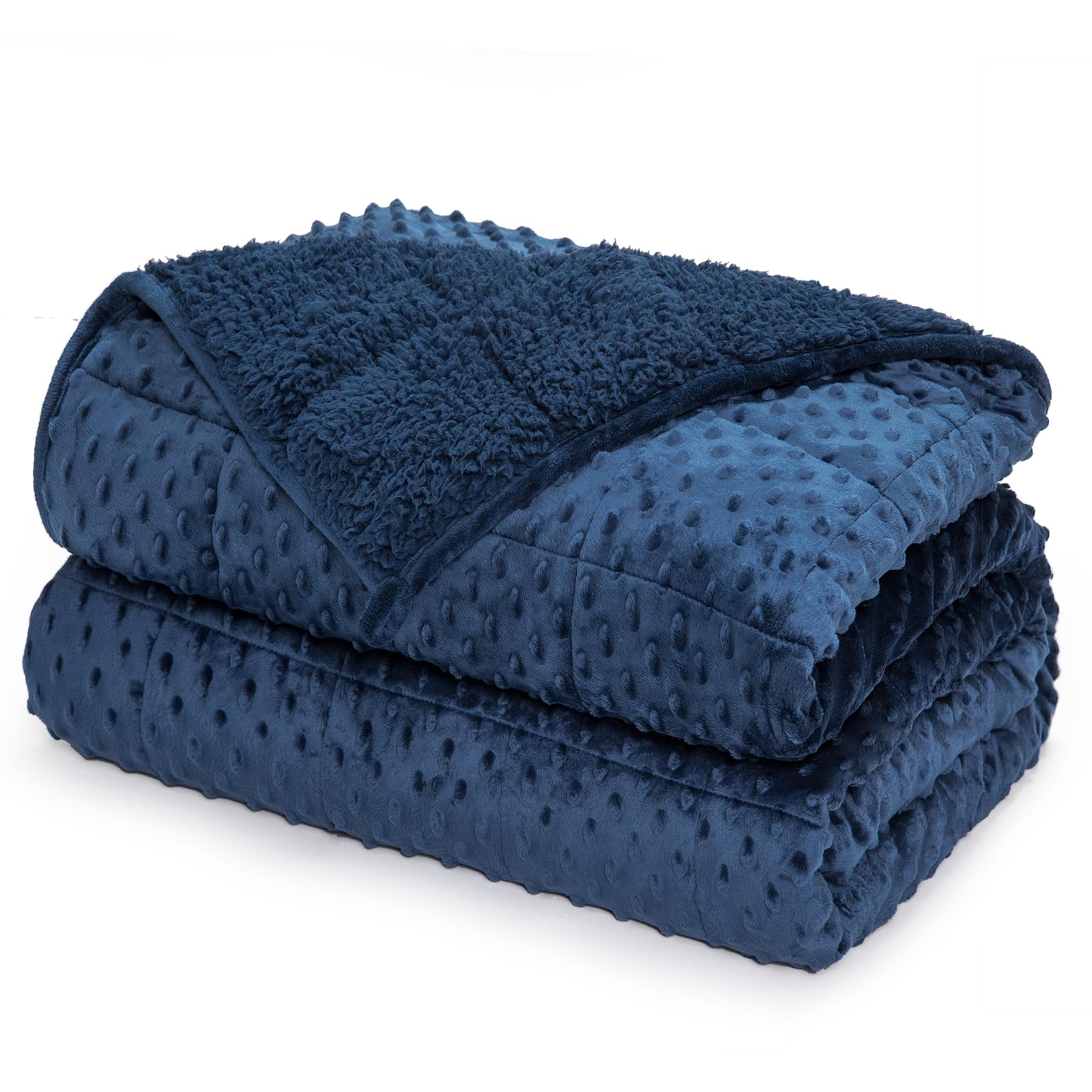 Minky Dot Weighted Blanket for Adults Queen Size 15 lbs, Soft Cozy Heavy Blanket for Stress Relief and Sleep Promotion, Warm Blanket for Autumn Winter with Glass Beads, Navy Blue 60 x 80 inches