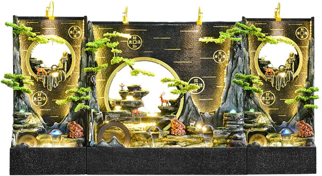 Elegant LED Waterfall Fountain with Bonsai Trees and Decorative Accents – Indoor/Outdoor Water Feature (73 inches Tall, Multi-Panel Design) (Fountians-682196318369-2-AB)(Fountians-682196318369-2-ABA)