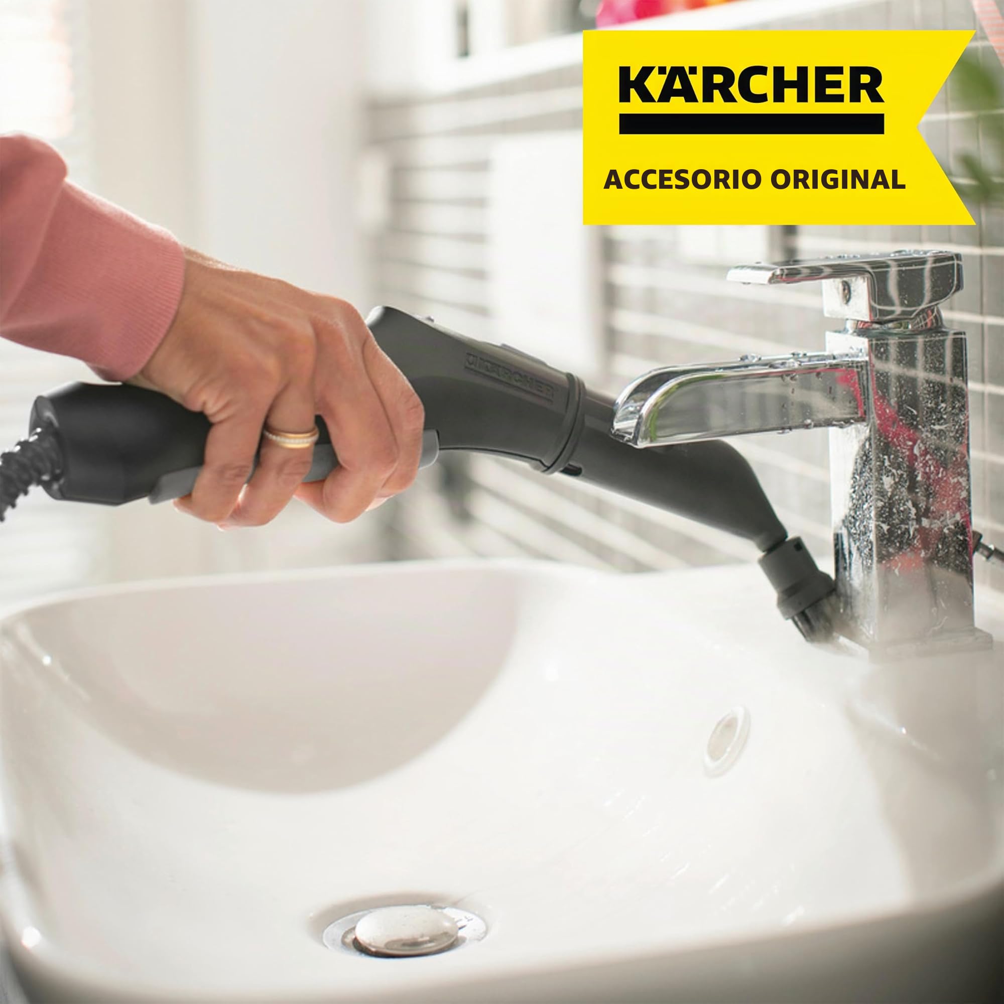 Kärcher Kit de cepillos redondos, contiene dos cepillos negros y dos amarillos, perfecto para usarlos en distintos lugares, apta para limpiadoras a vapor de Kärcher