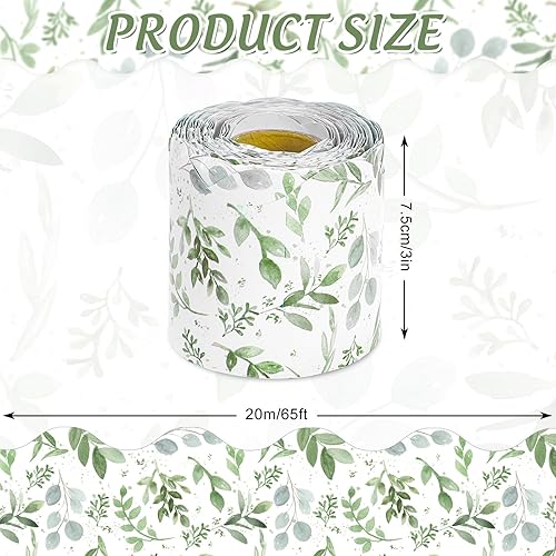 Miniatura 2 de AnyDesign Bordes de hoja de eucalipto de 65 pies, borde decorativo de hojas verdes, para pared escolar, pizarra, aula, manualidades, 1 rollo