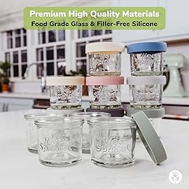 WeeSprout Glass Baby Food Storage Jars w/Lids (4 oz, 12 Pack Set) Snack, Puree, Reusable Small Containers, Breast Milk, Fridge or Freezer, Microwave & Dishwasher Safe, Essential Must Have for Infants