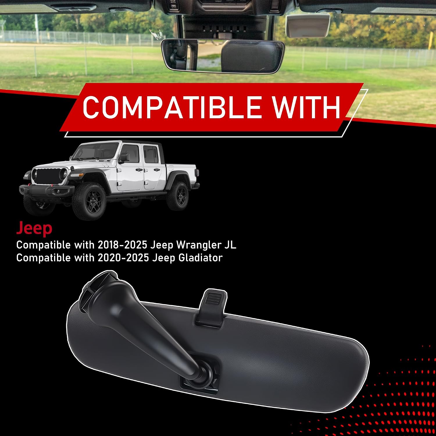 Interior Rear View Mirror Compatible With Wrangler JL Gladiator
