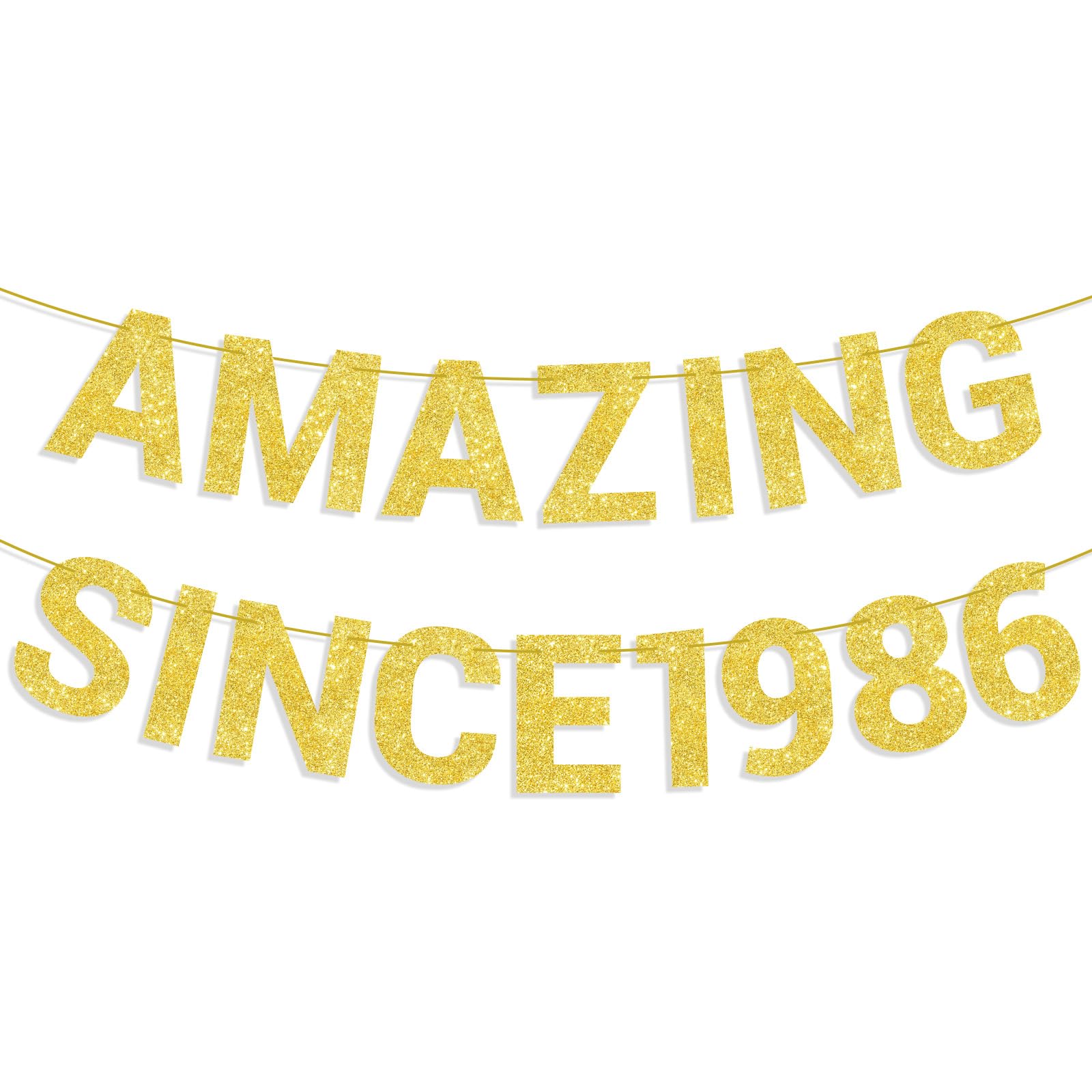 Amazing Since 1986 Banner, Gold Glitter Wedding Anniversary & Happy Birthday Party Backdrop Decoration Pre-string Hanging Banner for Women Men Milestone Celebration (40th)