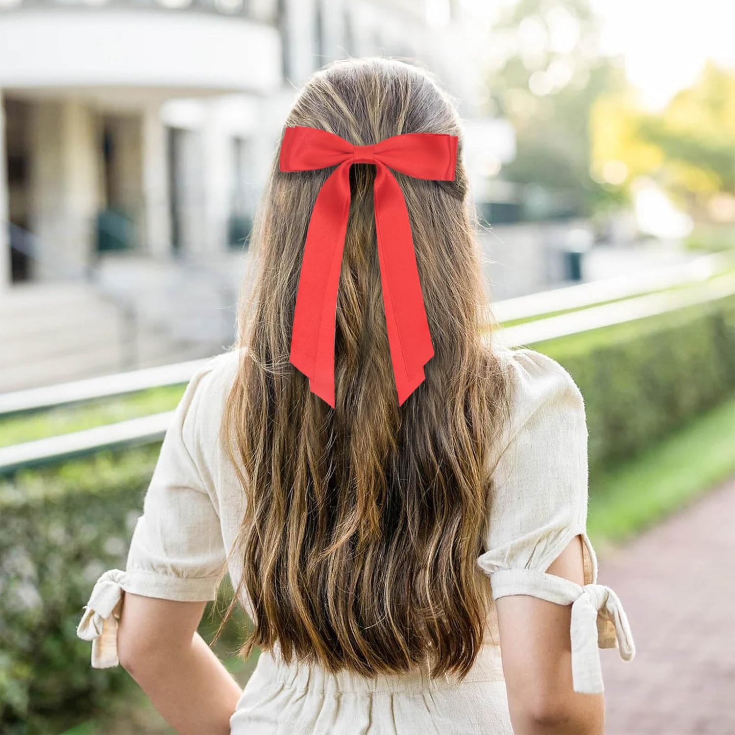 MUFEKUM Fiocchi rossi per capelli, 2 pezzi, 18 cm, grandi fiocchi per ragazze e donne, nastro scolastico per coda di cavallo