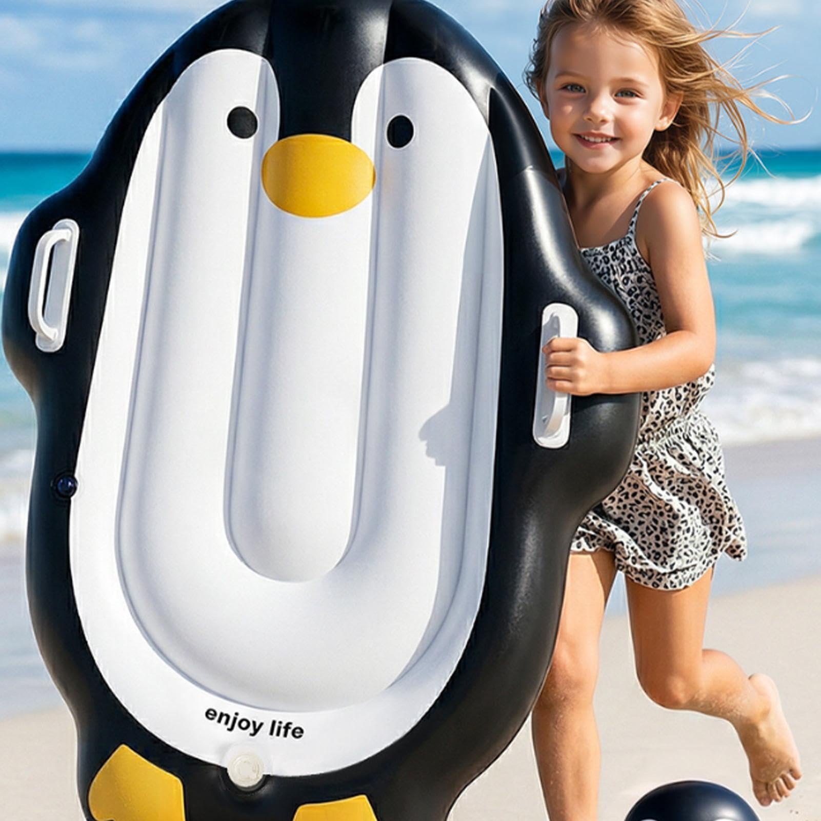 Surfbrett für Kinder, mit Griff und Cartoon-Pinguin, tragbar, aufblasbar, für und Mädchen, , Schwimmen, See, Pool, im Pool