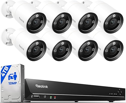 REOLINK Sistema de cámara de seguridad 12MP Comercial, 8 piezas 12MP H.265 cámaras de seguridad PoE para exteriores, detección de personas,