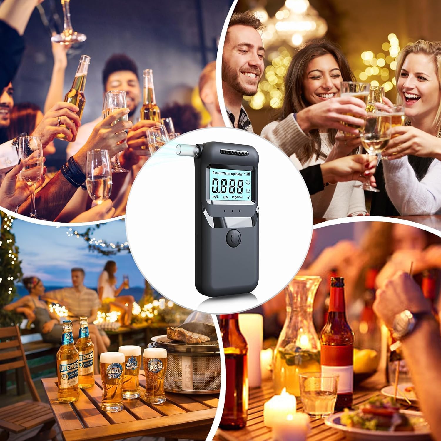 Alkoholtester – Professionelles Alkoholmessgerät mit Sprachalarm & Ampelsystem, Promillemessgerät mit 20 Wiederverwendbare Mundstücke, LCD-Display, Ultraleicht 98g für unterwegs