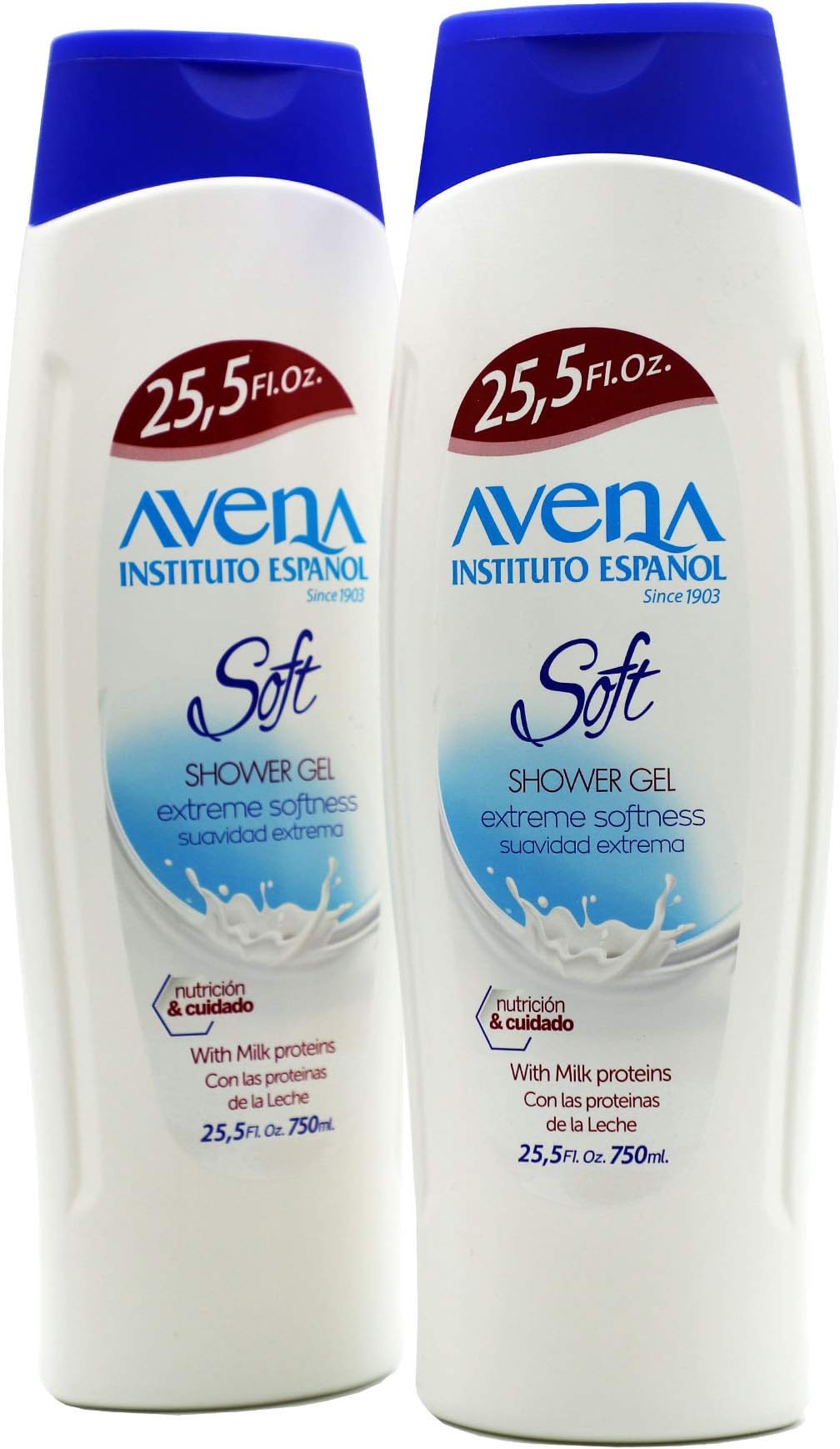 Soft Shower Gel, Extreme Softeness, with Milk Proteins, 2-Pack of 25.5 FL Oz each, 2 Bottles