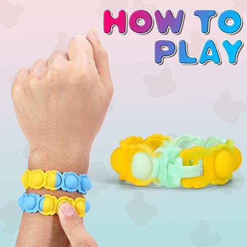 Miniatura 4 de Paquete de 36 pulseras Pop It Fidget Toys Pack, Fidget Bear Bracelet Regalos de fiesta de cumpleaños, pulsera de descompresión con autismo y TDAH,