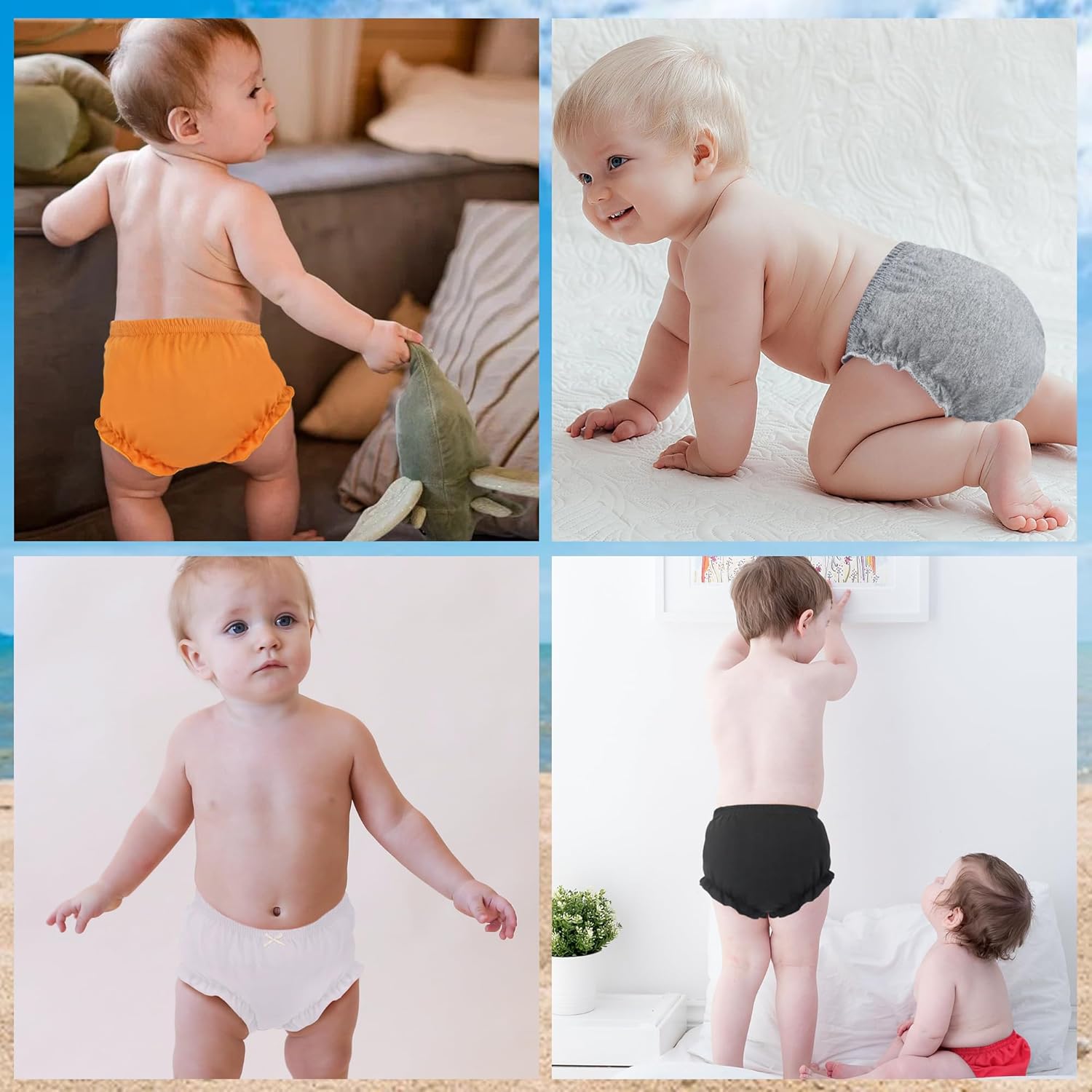 5 Pack Ruffle Diaper Cover - Baby Bloomers, Cute Cotton Baby Girl Shorts,Briefs- Panties for Toddler Girls - Image 6