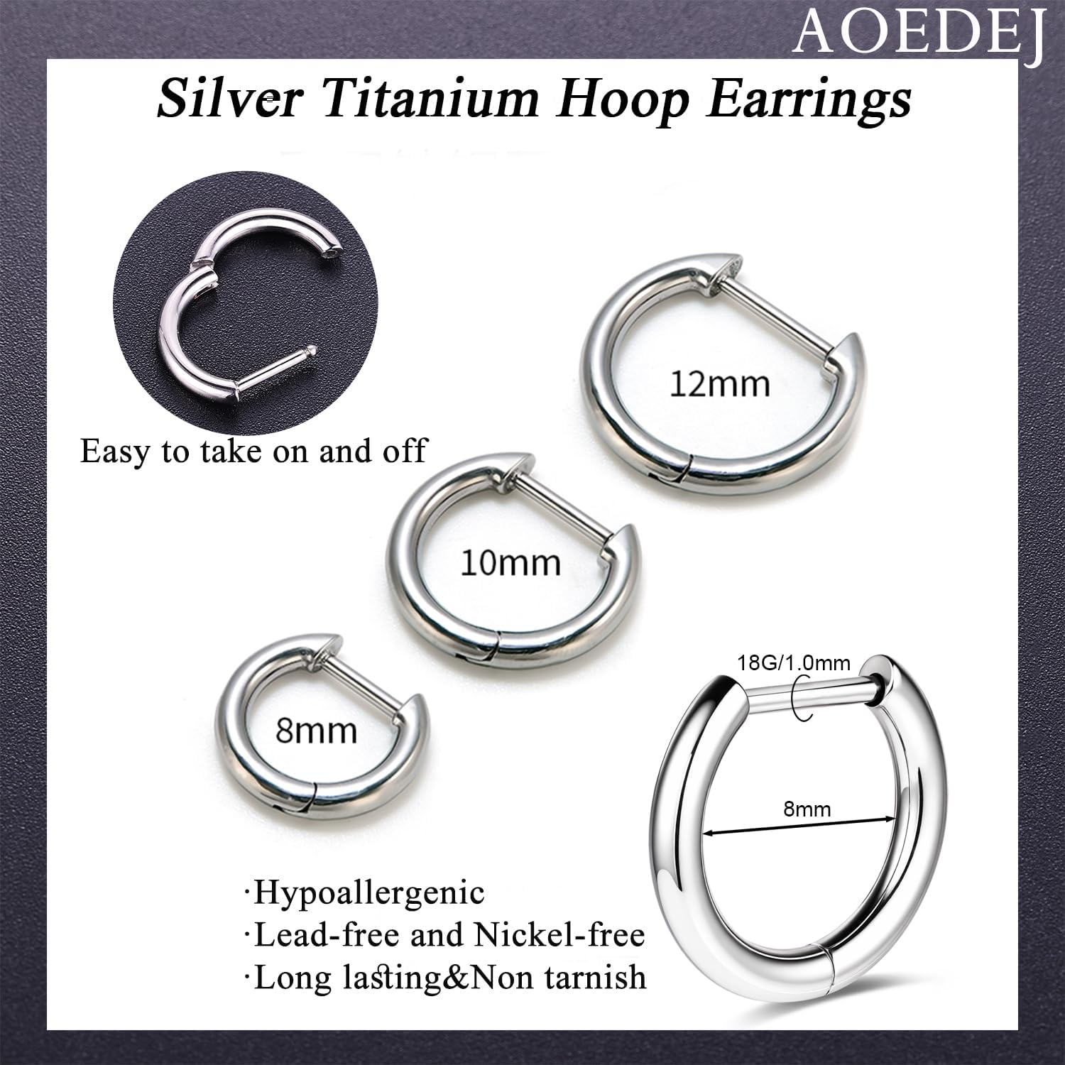 AOEDEJ G23 Titanium Black/Steel Gray/Gold Hoop Earrings 18G Small Huggie Hoop Earrings 8mm/10mm/12mm Cartilage for Sensitive Ears for Multiple Piercing Cartilage Hoop Earring Stack Jewelry - Image 5